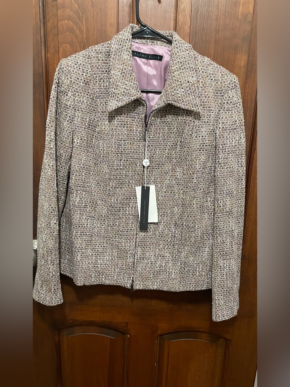 Perry Ellis Women's Tweed Zip-Front Jacket in Multicolor, woven texture size 12